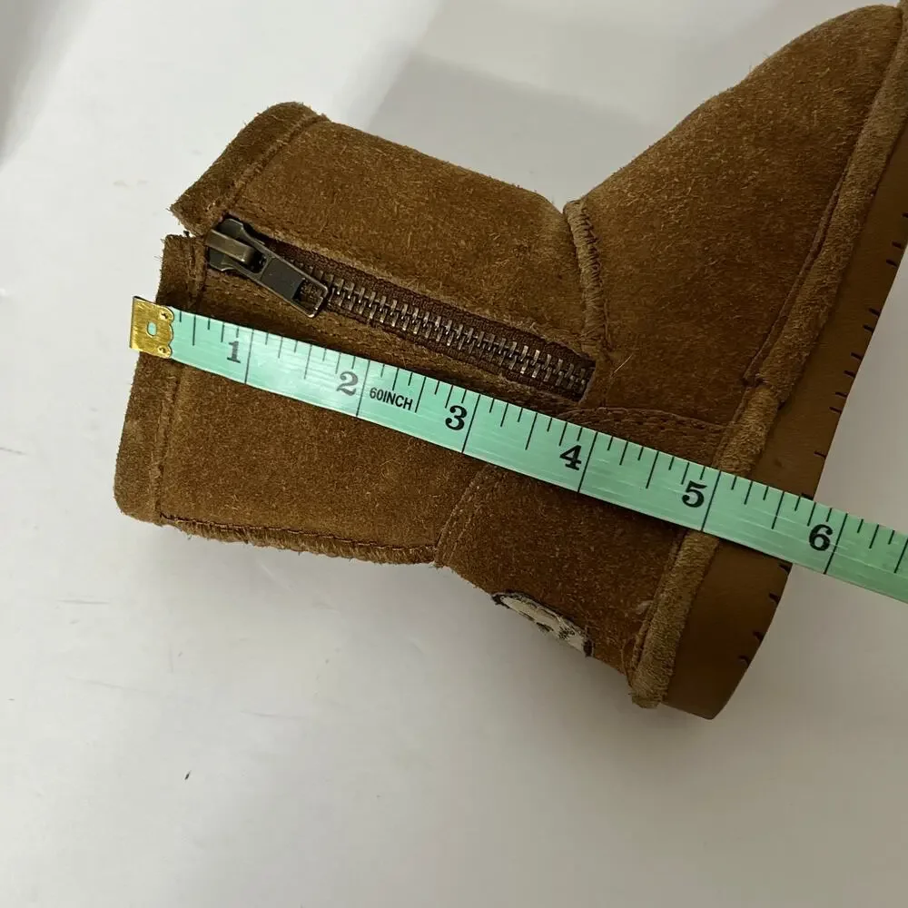 Bearpaw Toddler Suede Boots Size 7 Brown Zip Side Shearling Lined Winter